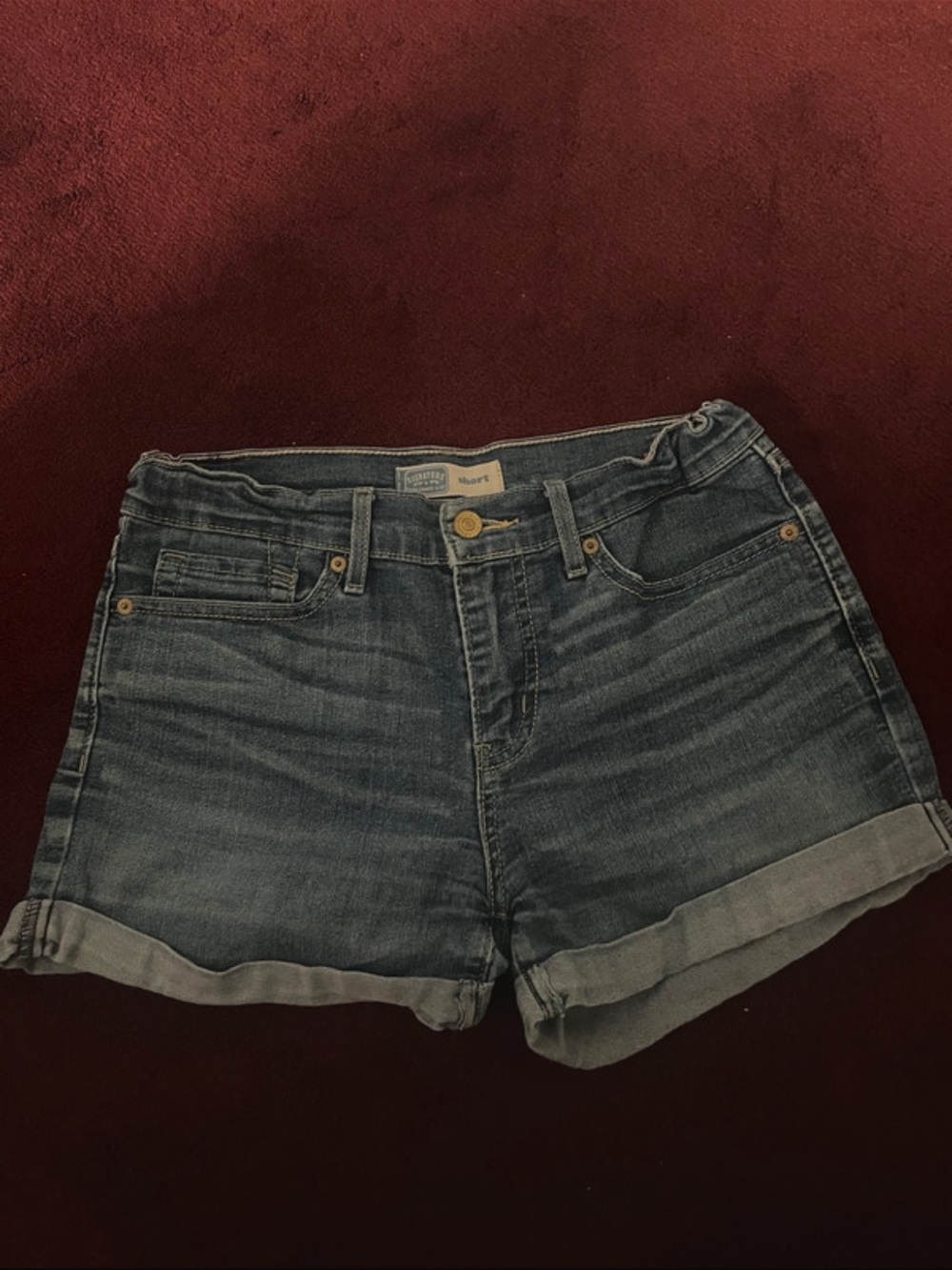 Signature by Levi Strauss Faded Blue Rolled Hem Denim Shorts